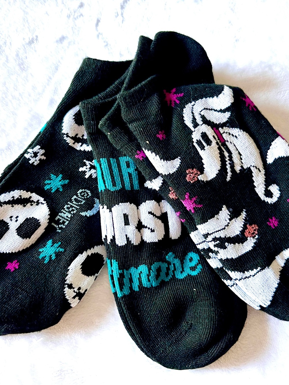 Disney Black Ghost & Skull Crew Socks with Teal and Pink Accents